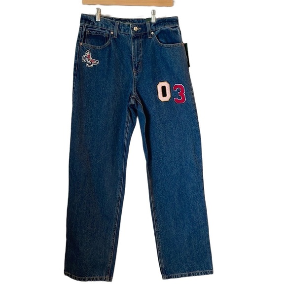 NWT Wild Fable High Rise Dad Jean SZ 6 Patches - Picture 1 of 13